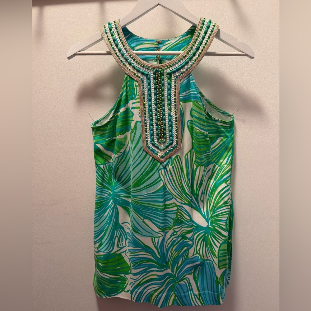 Lilly Pulitzer Tropical Green and Blue embelished Halter Top